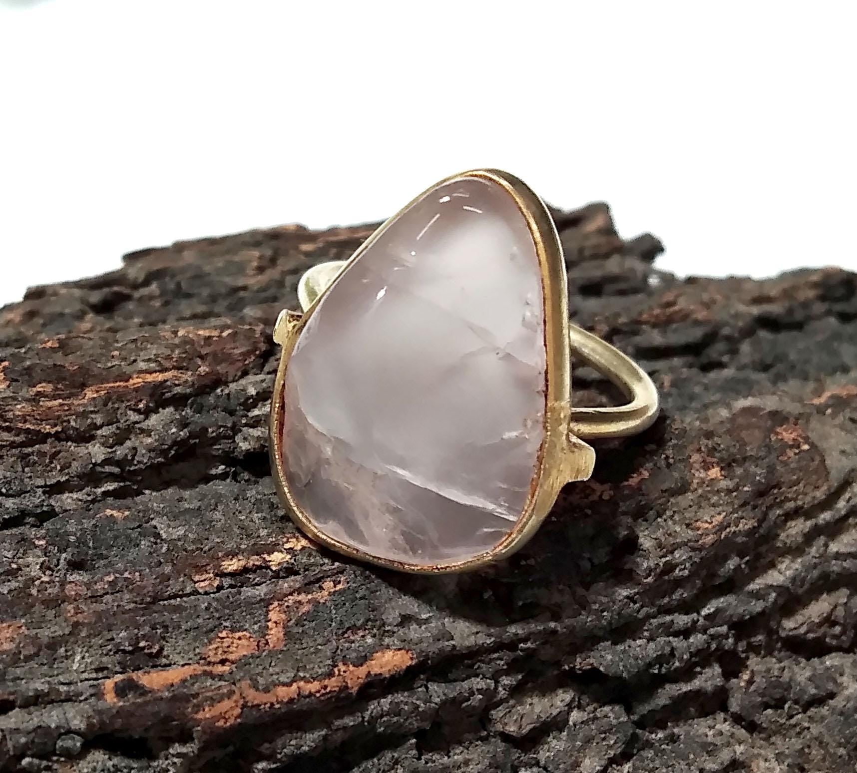 Rose Quartz  Gemstone Ring, 925 Sterling Silver Gold Plated Ring, Rose Quartz Stone Size 19x12mm Handmade Statement Gift Birthday Ring